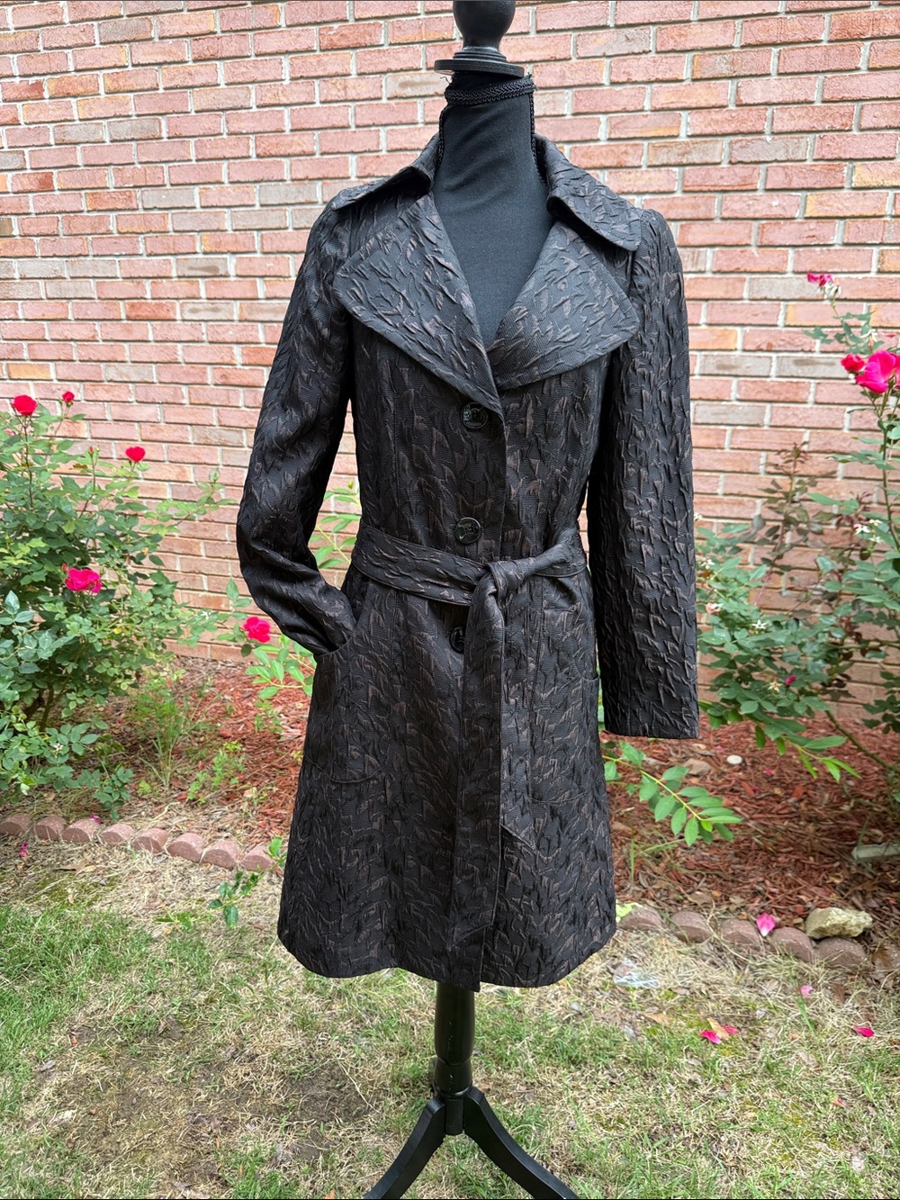 Classiques Entier Black Textured Trench with Belted Waist